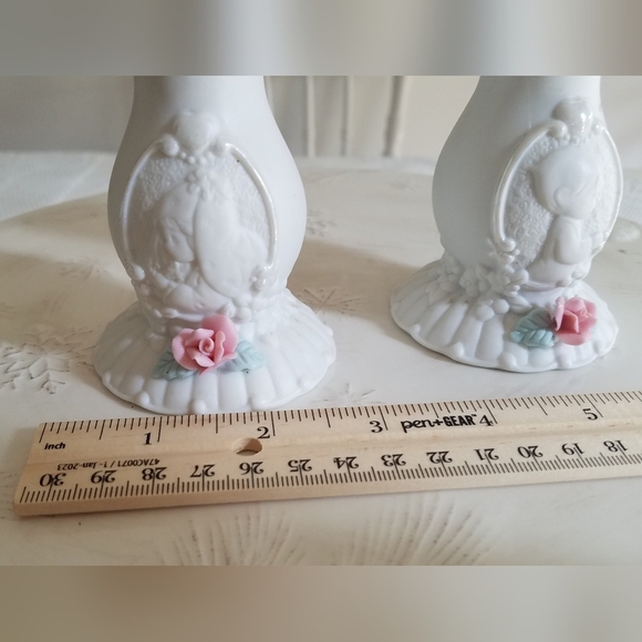 Set of 2 Beautiful Precious Moments Ceramic Candle Sticks Holder Boy Girl Enesco - Picture 8 of 9